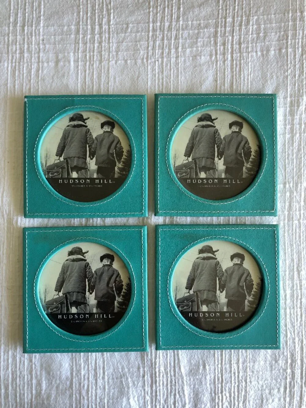 Hudson Hill Turquoise Leather Coasters / Picture Frames, Set of 4